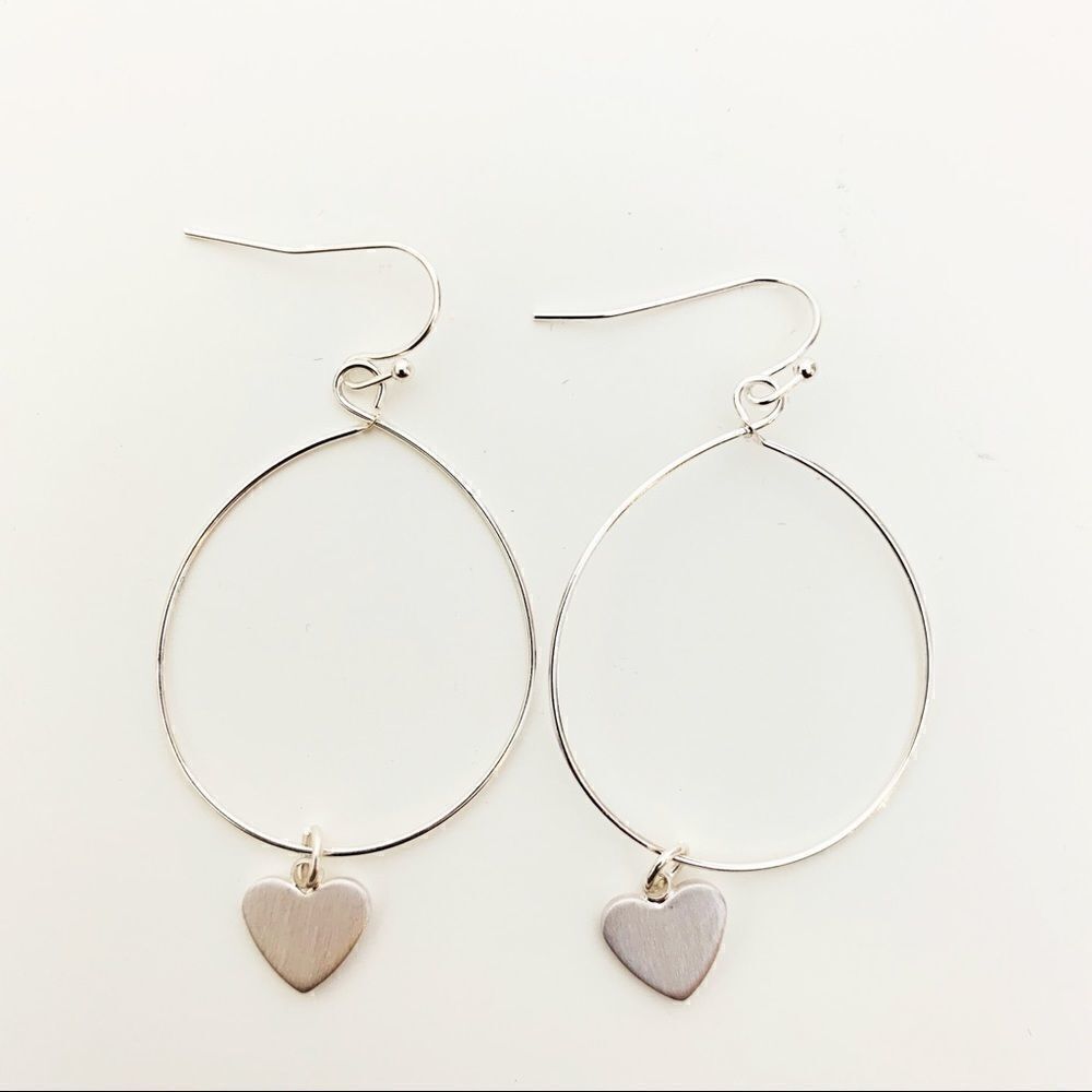 Heart Charm Dangle Hoops, Set of 2 Silver/Gold - Picture 6 of 11